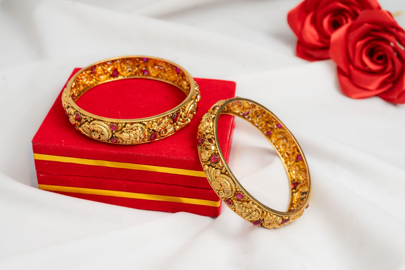 Laxmi Mayur Antique Temple Bangles (Pair) - Shagoon Jewellers Nepal