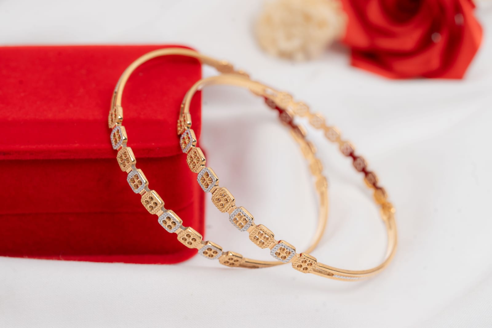 Dual-Tone Geometric Station Bangles (Pair) - Shagoon Jewellers Nepal