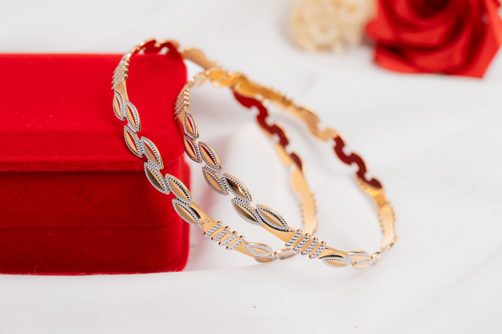 Dual-Tone Laurel Leaf Diamond-Cut Bangles (Pair) - Shagoon Jewellers Nepal