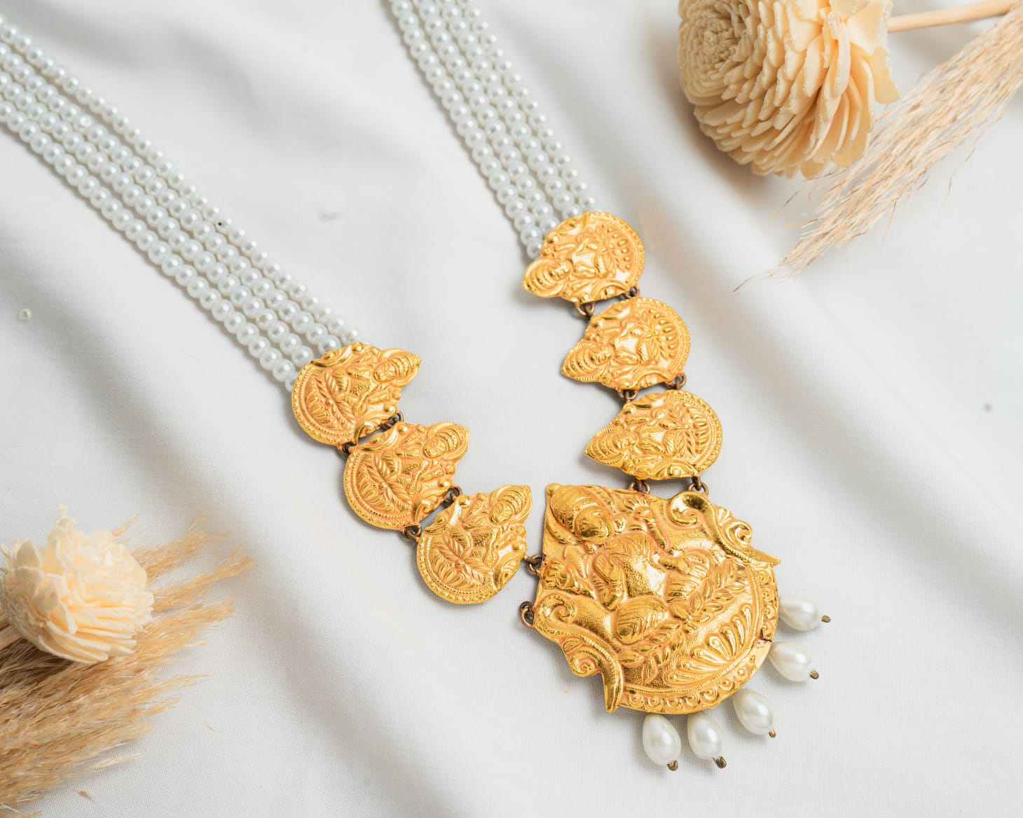 Laxmi Nakshi Multi-Strand Pearl Temple Haar - Shagoon Jewellers Nepal