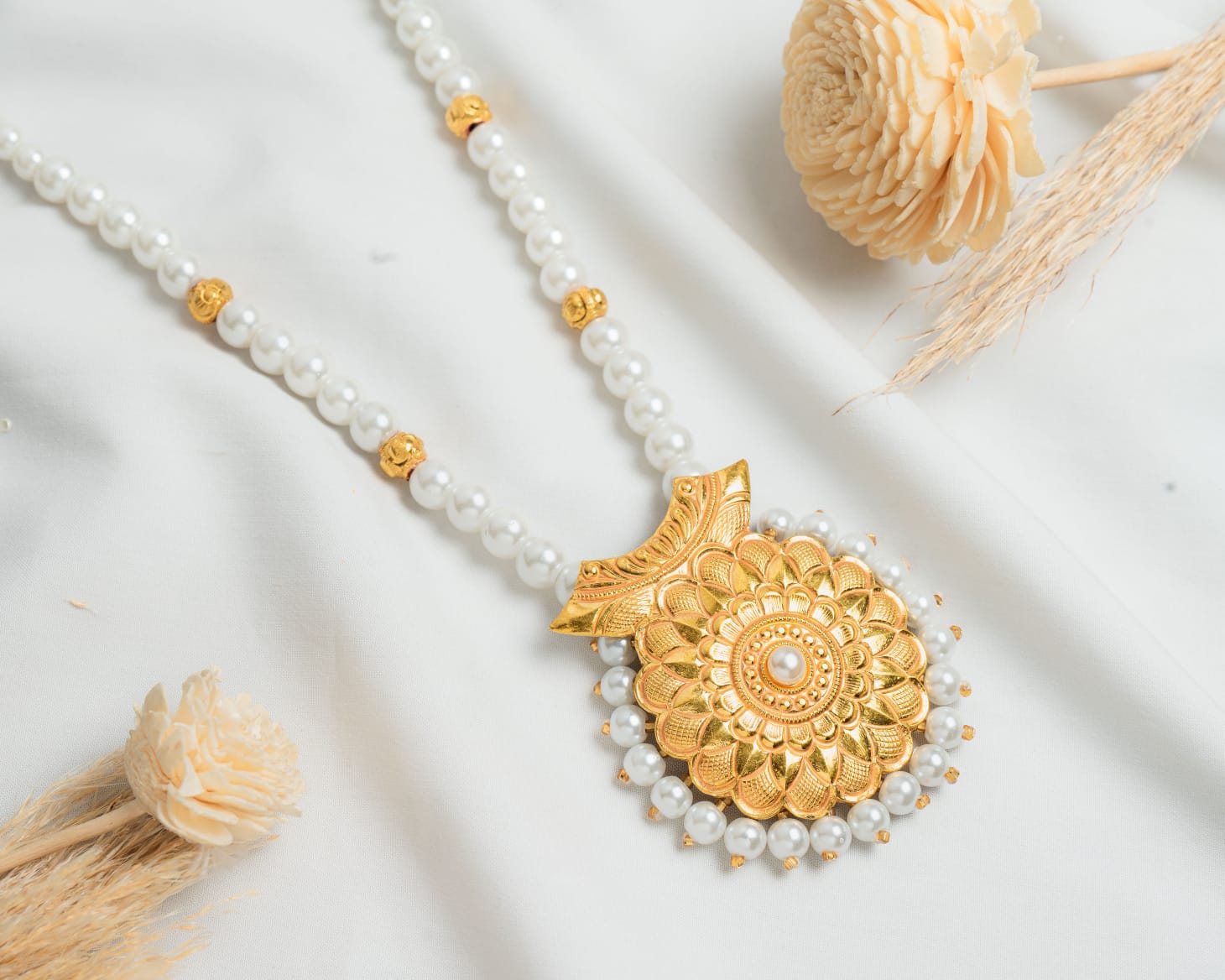 Surya Kamal Pearl Mala Medallion Necklace - Shagoon Jewellers Nepal