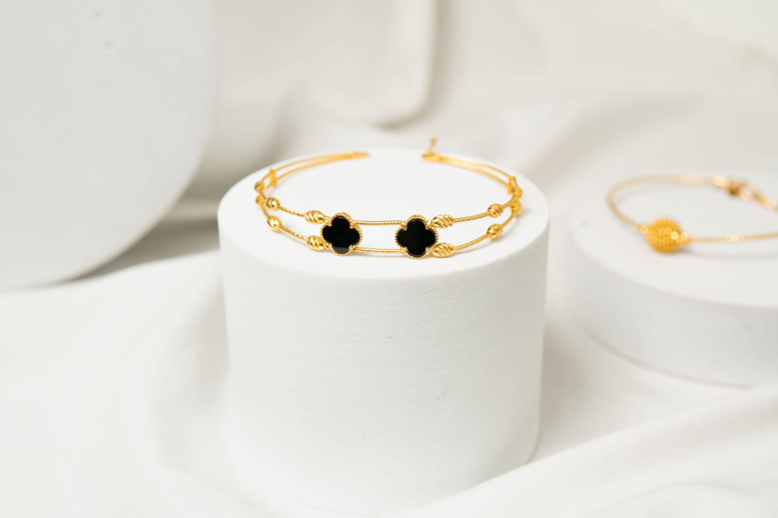 Dual-Band Black Clover Open Cuff Bangle - Shagoon Jewellers Nepal