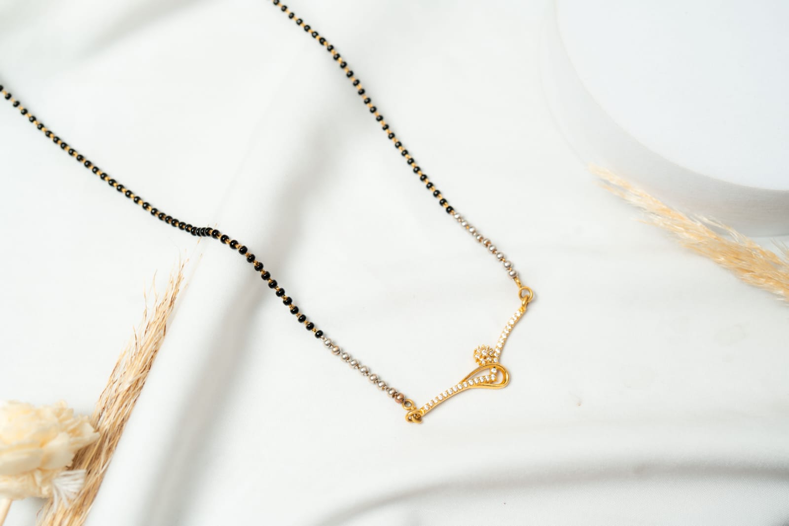 Asymmetrical Curved Bar Diamond Mangalsutra - Shagoon Jewellers Nepal