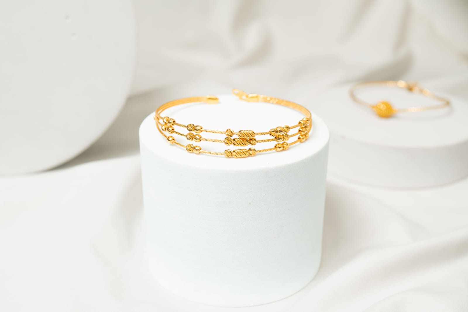 Triple-Strand Diamond-Cut Beaded Cuff Bracelet - Shagoon Jewellers Nepal